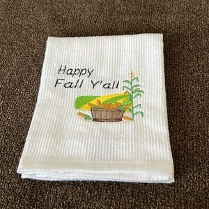 Happy Fall Ya’ll Custom Embroidered White Cotton Barmop Towel